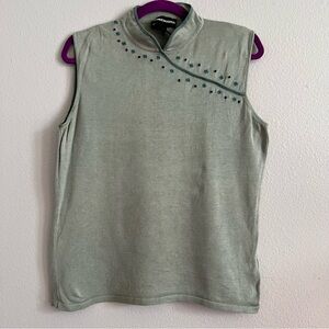 Embroidered Sleeveless Top - Sage Green
